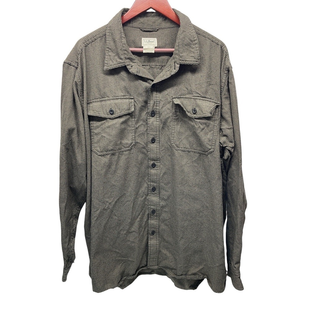 L.L. Bean Men's Green Houndstooth Design 2XL Tall Thick Button Down Shirt